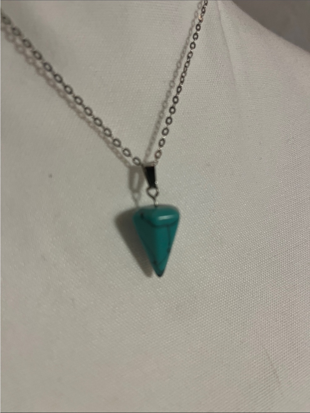 Sterling Silver Teal Triangle Stone Pendant Necklace - Women Jewelry - Picture 2 of 6